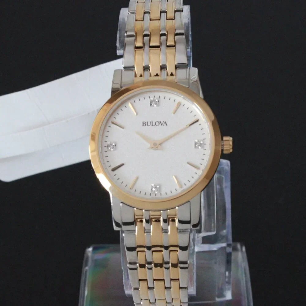 Bulova Ladies Sutton Classic Quartz Watch Four Diamond Accents Two Tone 27mm